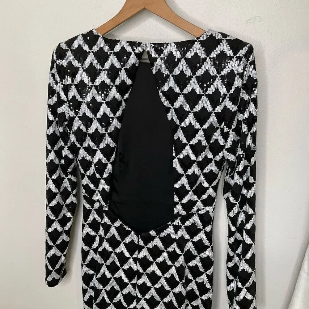 Ramy Brook Celia Sequin Maxi Dress In Black Checkmate - Picture 11 of 15